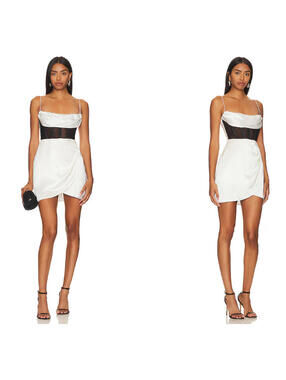 Nookie Emelie Mini dress White Short Cowl neckline Boned bodice mesh M NWT $299